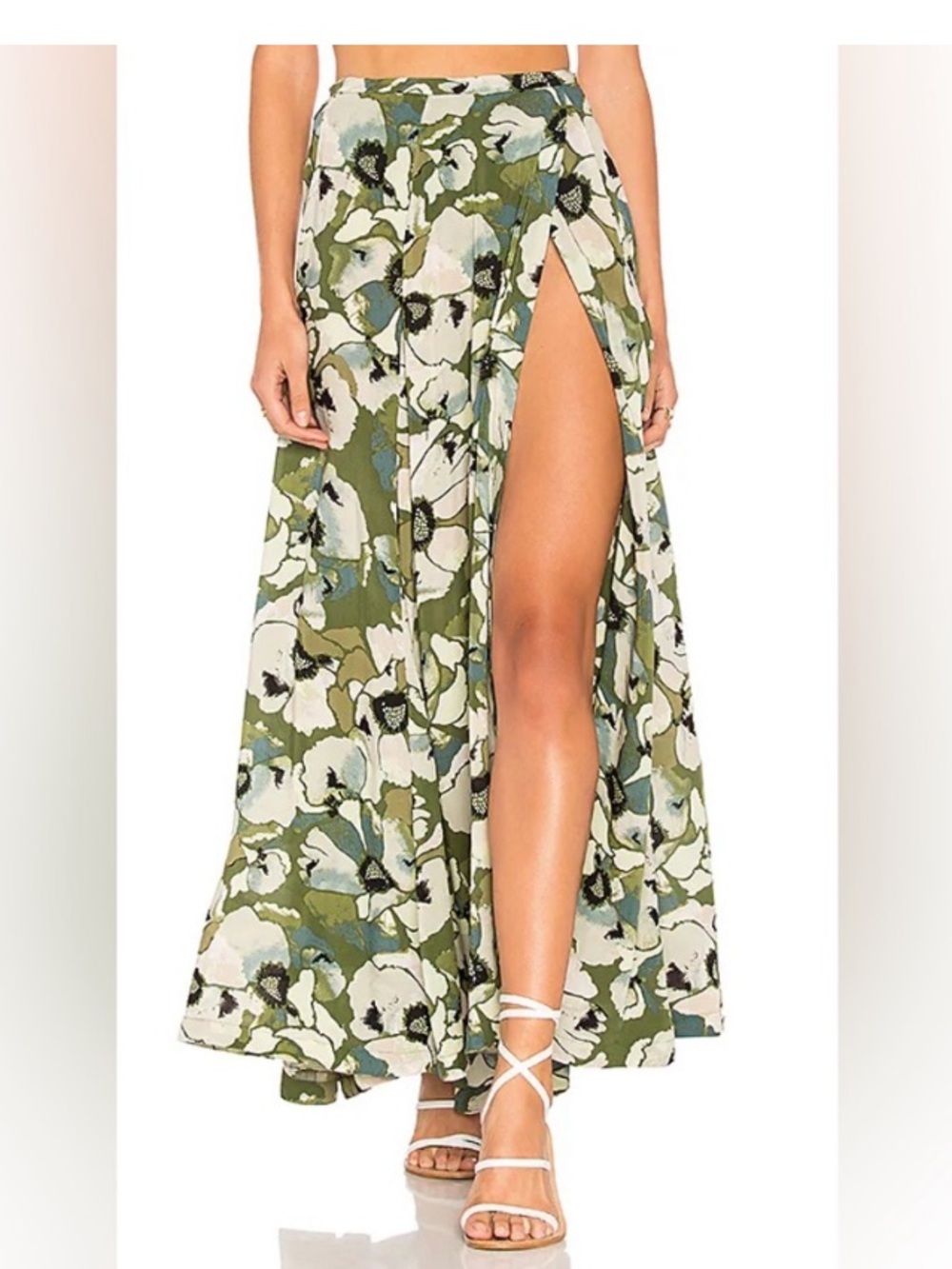 Free People Hot Tropics Moss Green Floral Print Maxi Skirt - Picture 7 of 7